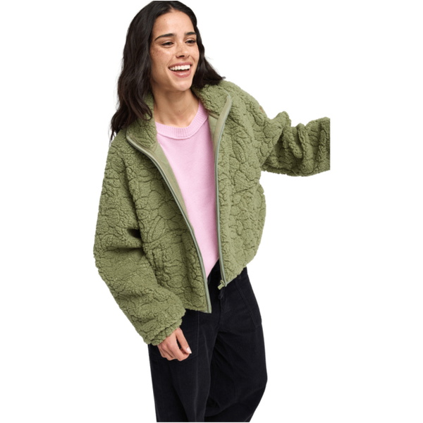 2026 Roxy Womens Blurry Cloud Full Zip Relaxed Fleece  ERJPF03212 - Oil Green Outline Mo